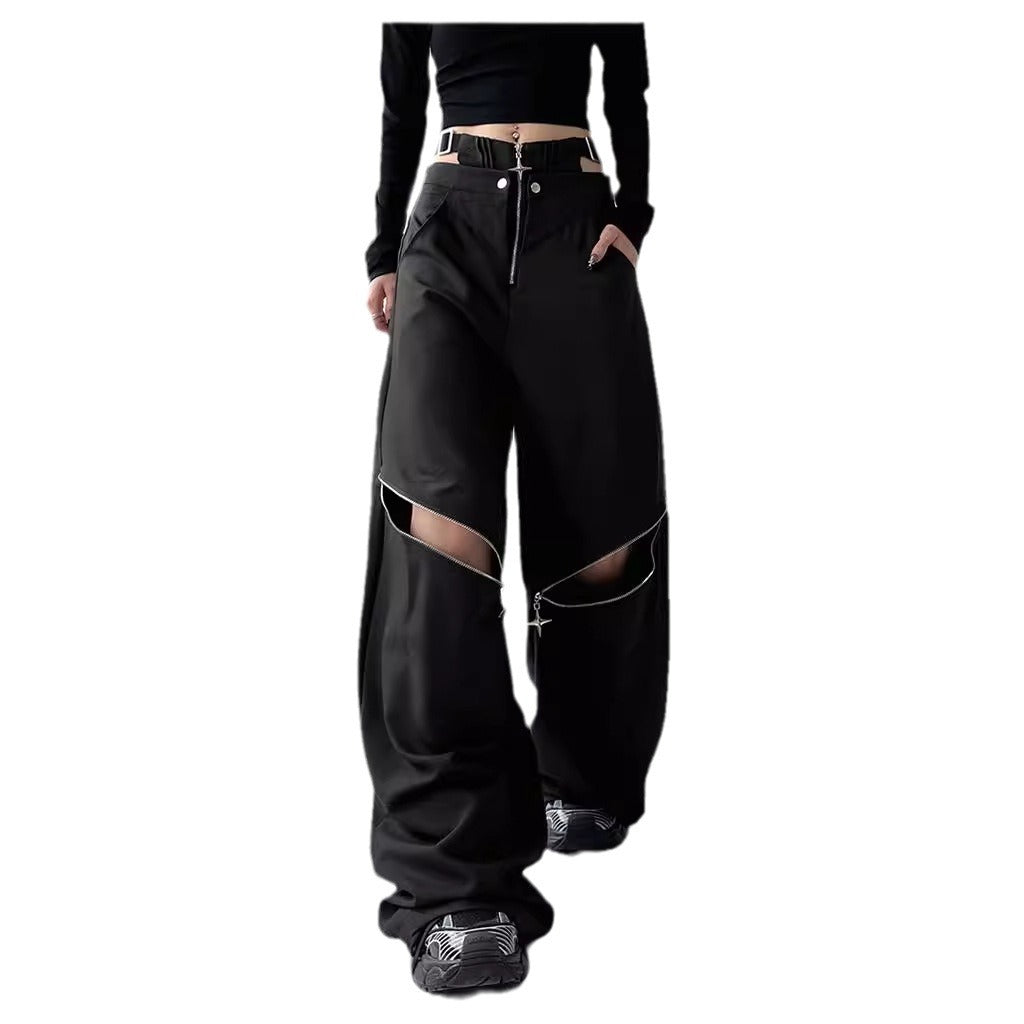 Y2K Black Cargo Pants with Zipper