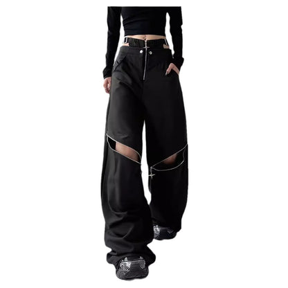 Y2K Black Cargo Pants with Zipper