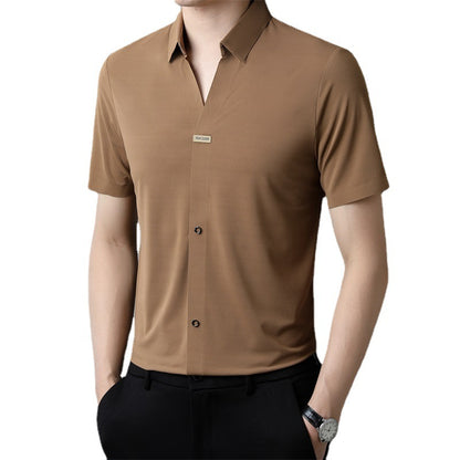 Thin Business Casual Men's Draping Summer Ice Silk Short Sleeve Shirt