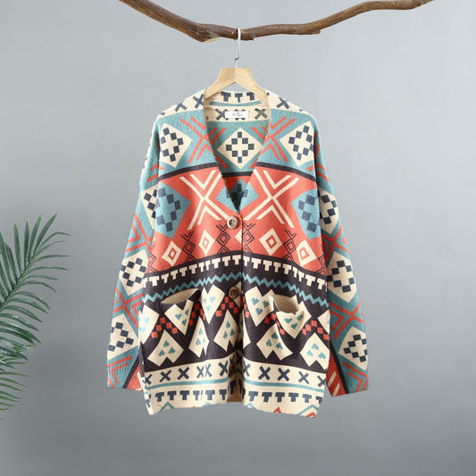 Loose V-neck Cardigan Outer Wear Women's