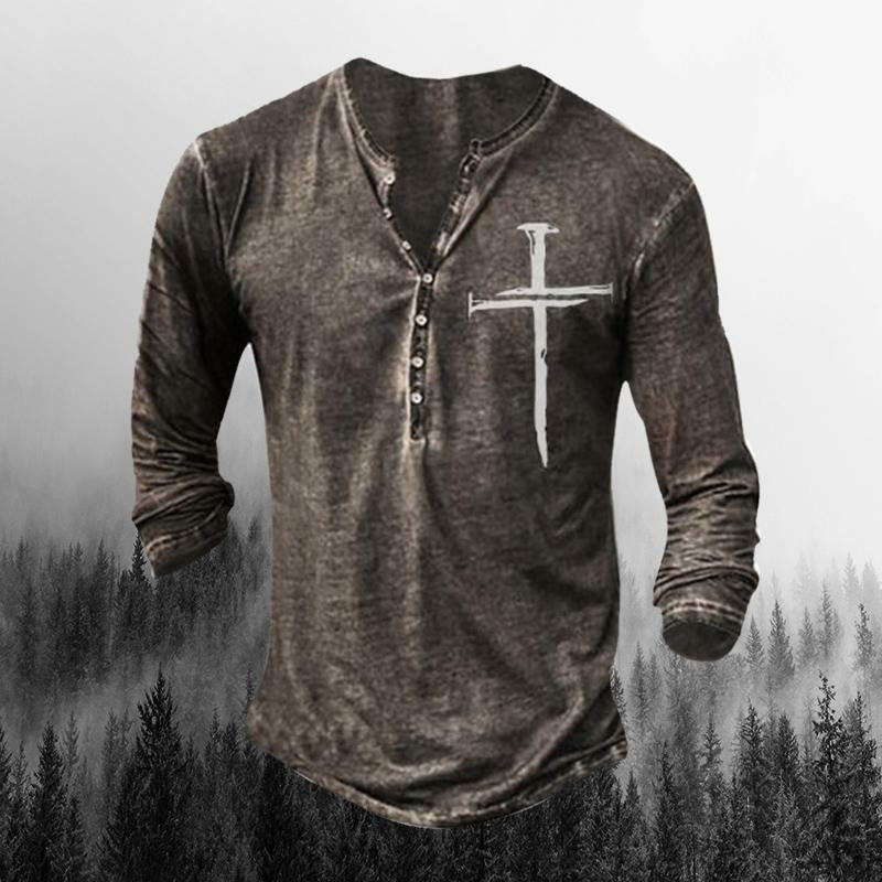 Men's Round Neck Long Sleeve Buckle 3D Printed T-shirt
