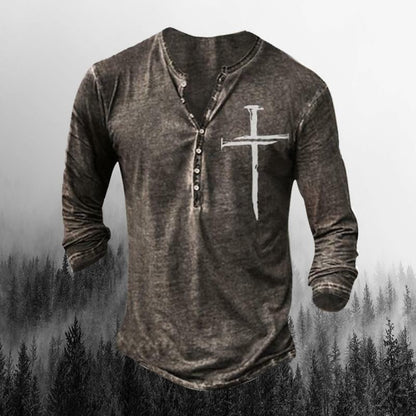 Men's Round Neck Long Sleeve Buckle 3D Printed T-shirt