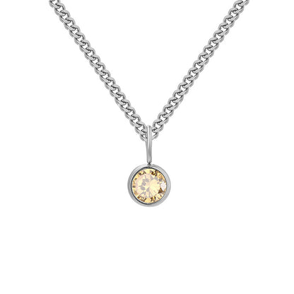 Stainless Steel Necklace With Diamond Birthstone Pendant