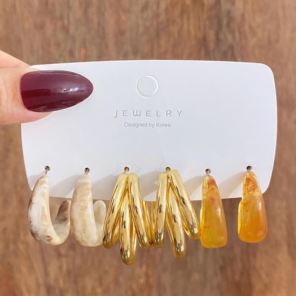 Retro Geometric Resin Earrings Combo