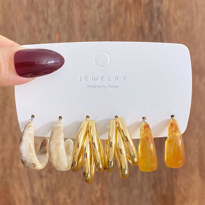 Retro Geometric Resin Earrings Combo