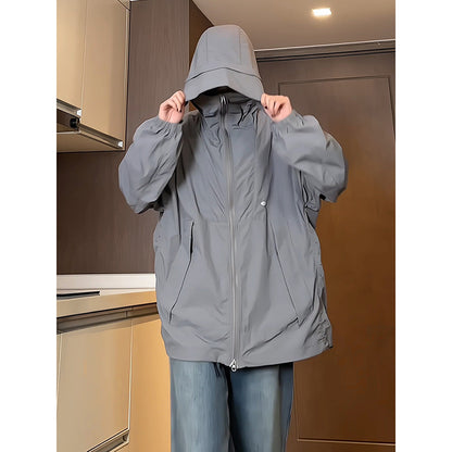 Gray Hooded Sun-proof Top Outdoor Ice Silk Three-in-one Outdoor Jacket Coat