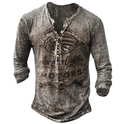 Men's Round Neck Long Sleeve Buckle 3D Printed T-shirt