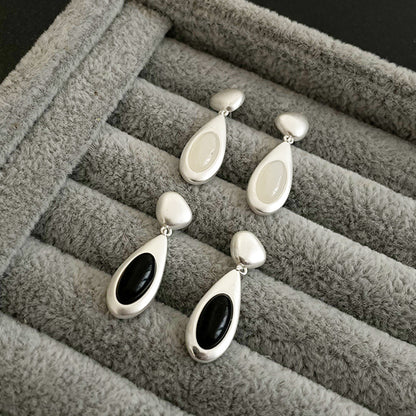 Black White Geometric Drop Earrings