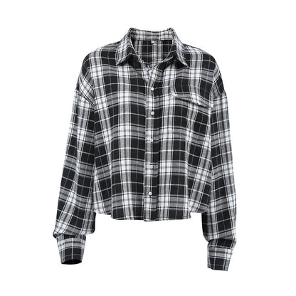 Black And White Lattice Pattern Shirt Loose-fitting Women's