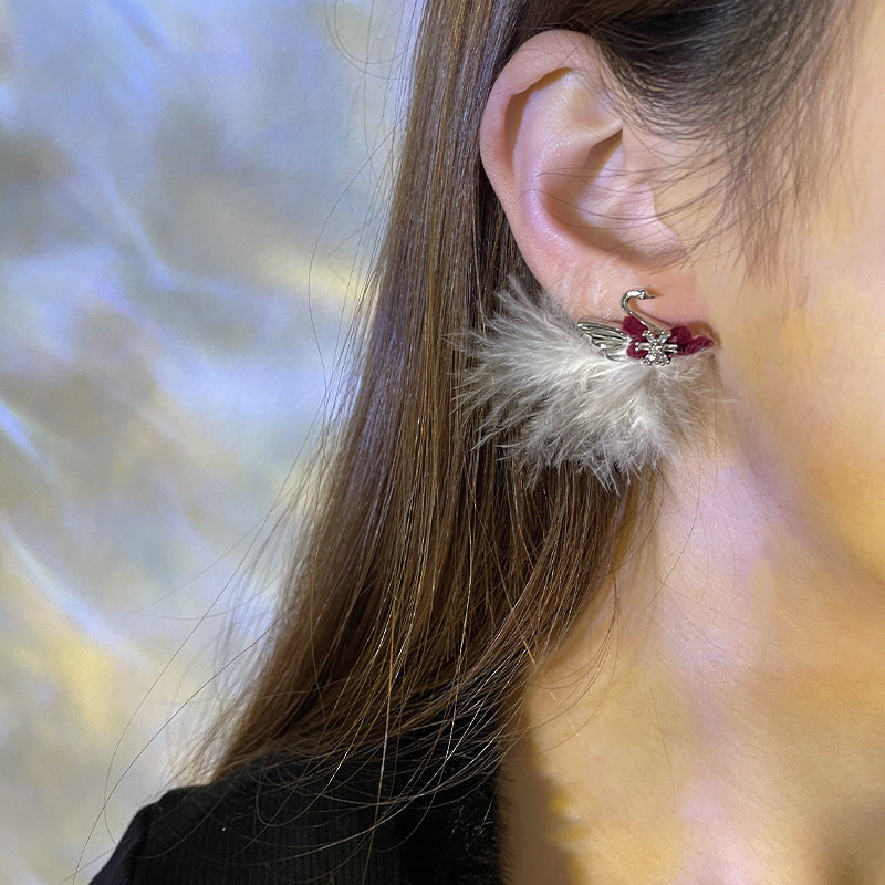 Swan Feather Snowflake Ear Stud