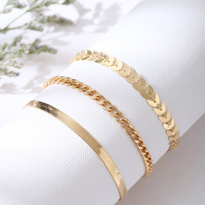 Flat Snake Wheat Chain Anklet Set