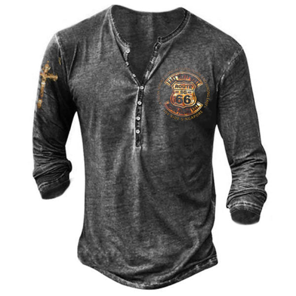 Men's Round Neck Long Sleeve Buckle 3D Printed T-shirt