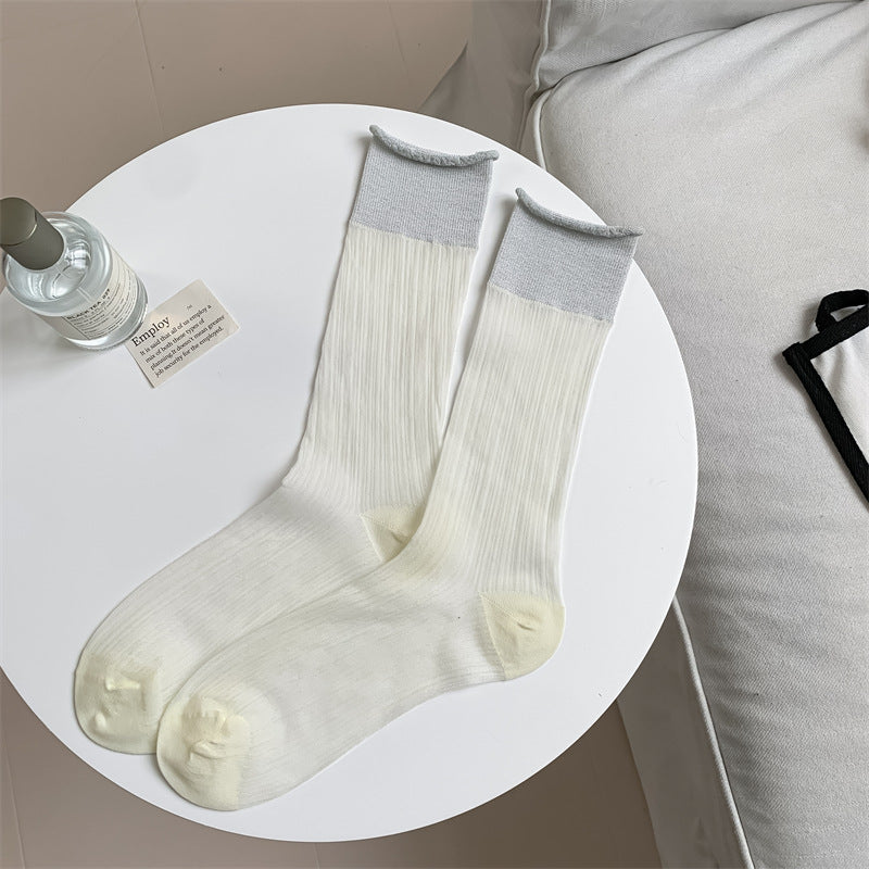 Thin Dark Pattern Mid-calf Length Loose Socks Kanekalon