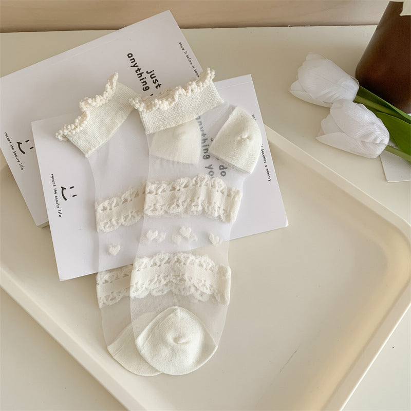 White Kanekalon Short Cotton Women's Casual Women's Socks