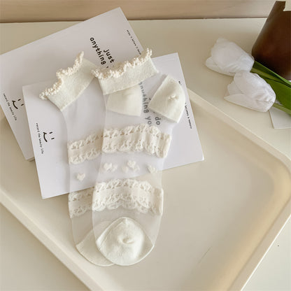 White Kanekalon Short Cotton Women's Casual Women's Socks