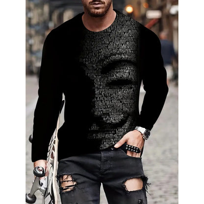 Retro 3D Printed Men's Long Sleeve Hip-hop T-shirt