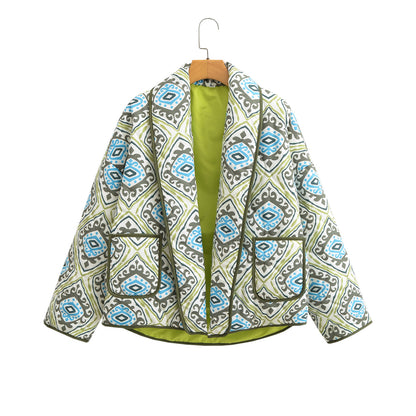 European American Floral Print Cotton-Padded Jacket