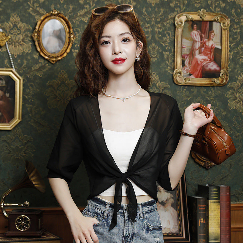 Women's Fashion Suspender Skirt Small Shawl Tulle Cardigan Top