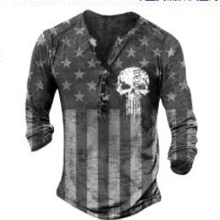 Men's Round Neck Long Sleeve Buckle 3D Printed T-shirt