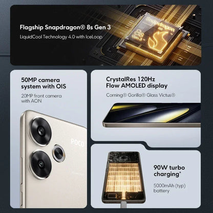 Global Version POCO F6 5G Cellphone 90W charging 5000mAh battery 6.67” 1.5K 120Hz Flow AMOLED DotDisplay  Snapdragon 8s Gen 3