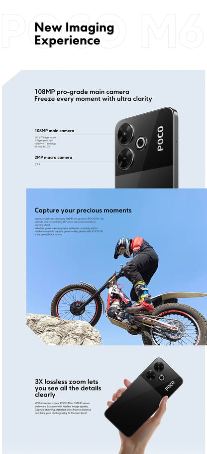 Global Version POCO M6 Smartphone Helio G91-Ultra Processor 5030mAh Large Battery 6.79" 90Hz FHD+ Display 108MP Camera Cellphone