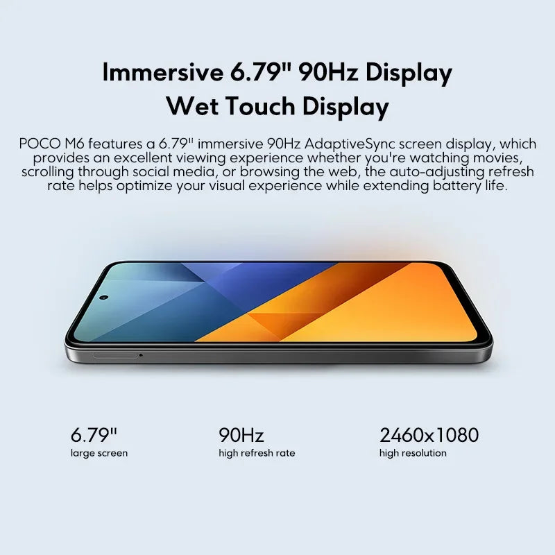 Global Version POCO M6 Smartphone Helio G91-Ultra Processor 5030mAh Large Battery 6.79" 90Hz FHD+ Display 108MP Camera Cellphone