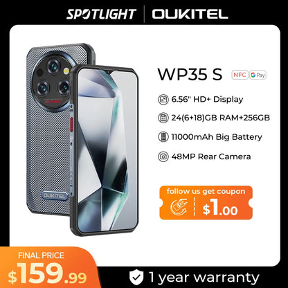Oukitel WP35 S Rugged phone  24GB(6+18)+256GB 11000mAh phones androids NFC rugged Smartphone Business phone