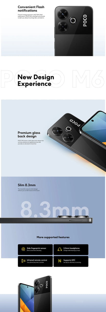 Global Version POCO M6 Smartphone Helio G91-Ultra Processor 5030mAh Large Battery 6.79" 90Hz FHD+ Display 108MP Camera Cellphone