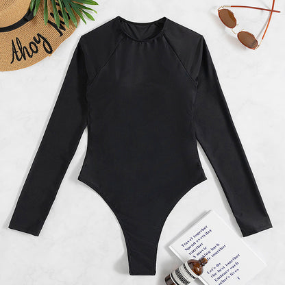 Long Sleeve Backless T-back Light Diamond One-piece Swimsuit
