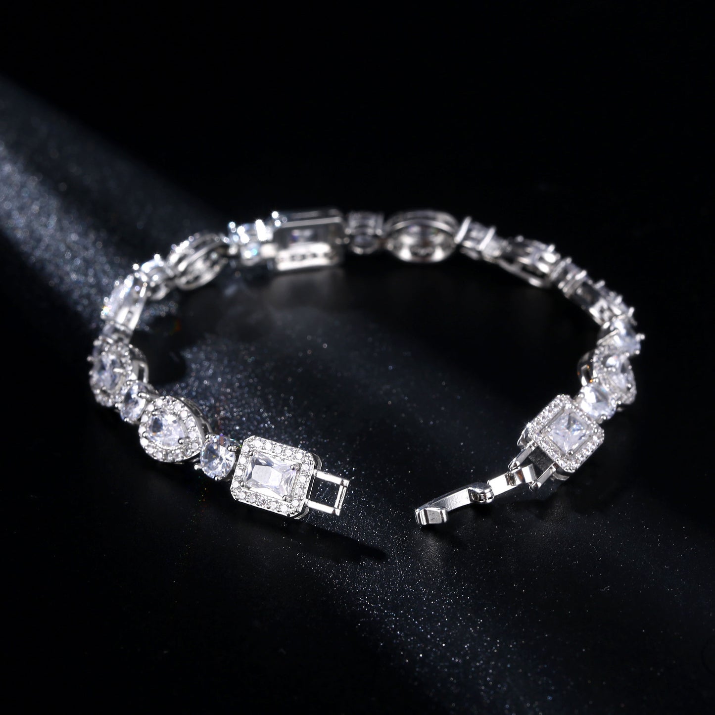 Water Drop Multi-Shape Horse Eye Zircon Bracelet in White Copper for Elegant Female Accessory