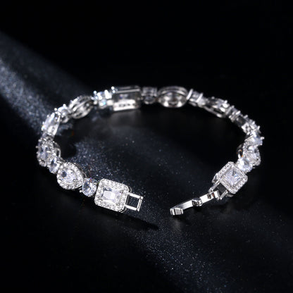 Water Drop Multi-Shape Horse Eye Zircon Bracelet in White Copper for Elegant Female Accessory