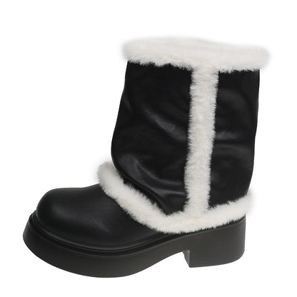 Women's Winter Faux Fur Lined Short Boots, Fashion Thick Bottom Ankle Booties With Warm Plush Trim For Casual Daily Wear