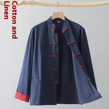 Cotton Linen Coat Vintage Top For Men