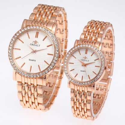 Simple Casual Quartz Watch with Steel Strap and Diamond Detailing