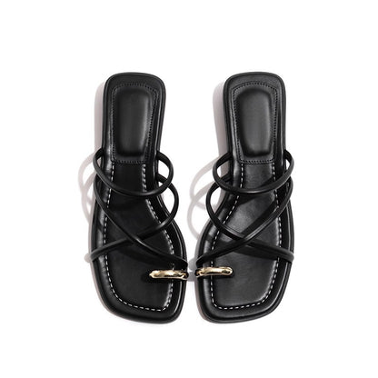 Summer New Versatile Fairy Style Toe Covering Casual Slippers