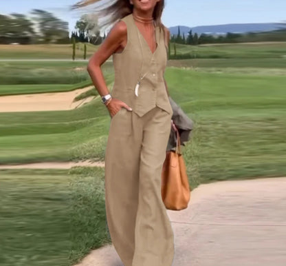 Women's Casual Solid Color Vest Trousers Suit