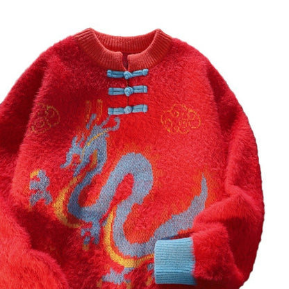 Dragon Year Chinese Style Buckle Pullover Sweater For Men