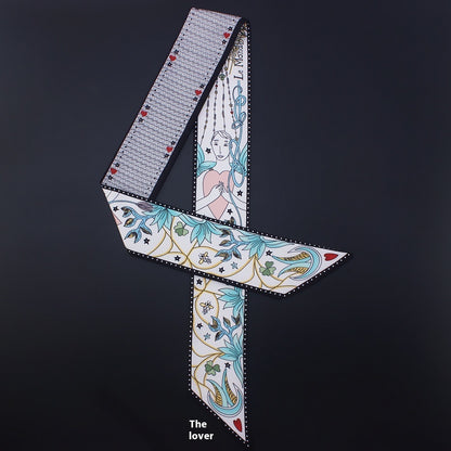 Tarot Series Duplex Printing Twill Silk Scarves with Tied Bag Handles