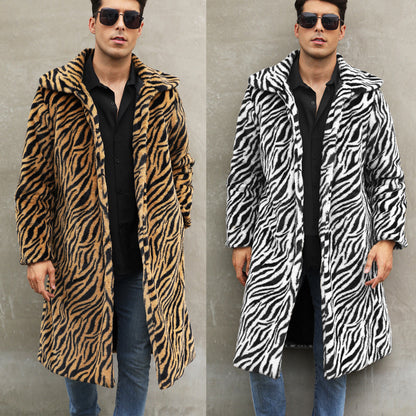 Men's Square Collar Imitation Fur Long Coat Overcoat