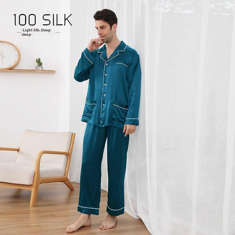 Men's 22 M Heavy Mulberry Silk Pajamas Lapel Homewear