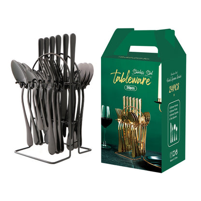 Gold Stainless Steel Cutlery Set With Rack