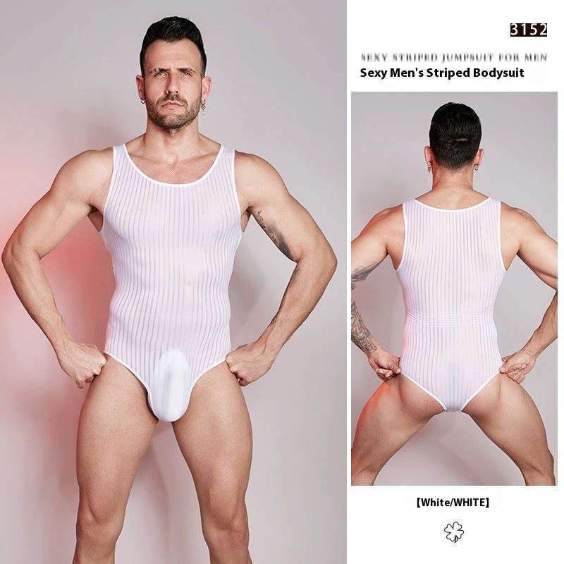 Thin Tight-fitting High Elastic Vertical Bar Men's One-piece