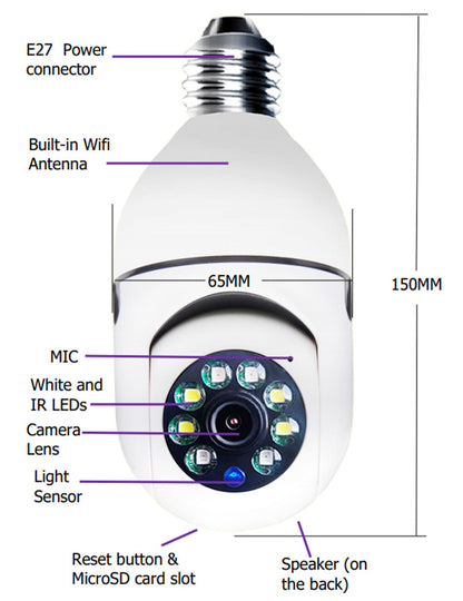WiFi Bulb Camera 1080P 4X Zoom E27 5G Home Security Monitor