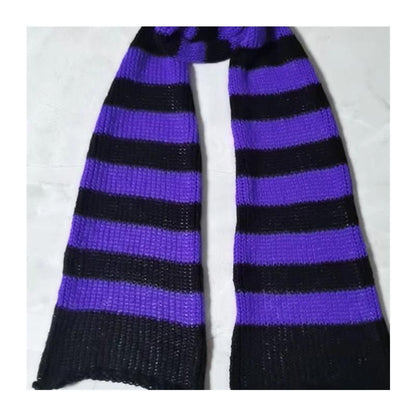 Yabi Style Punk Y2G Black Red Striped Extra Long Wool Scarf
