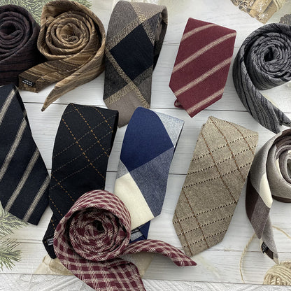 Autumn Winter British Style Knitted Cotton Linen Striped Tie