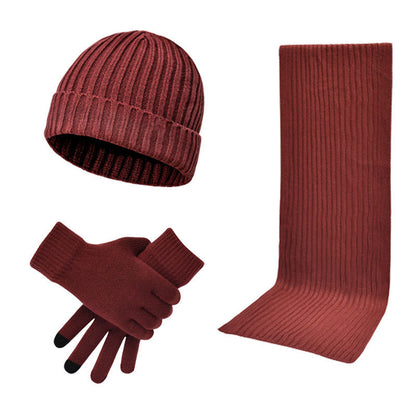 Men's Women's Knitted Wool Hat Scarf Gloves Set