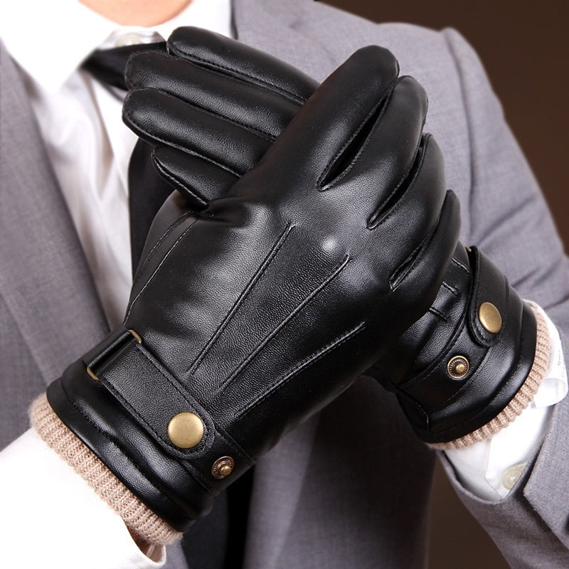 Men's Fleece-lined Windproof Sheepskin Gloves