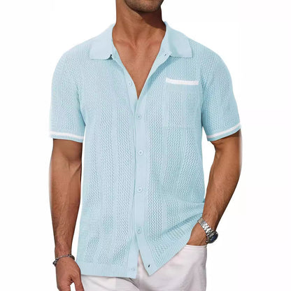 Men's Short Sleeve Pocket Hollow Summer Cardigan