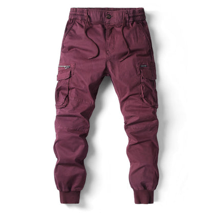 Solid Color Skinny Multi-pocket Men's Work Pants