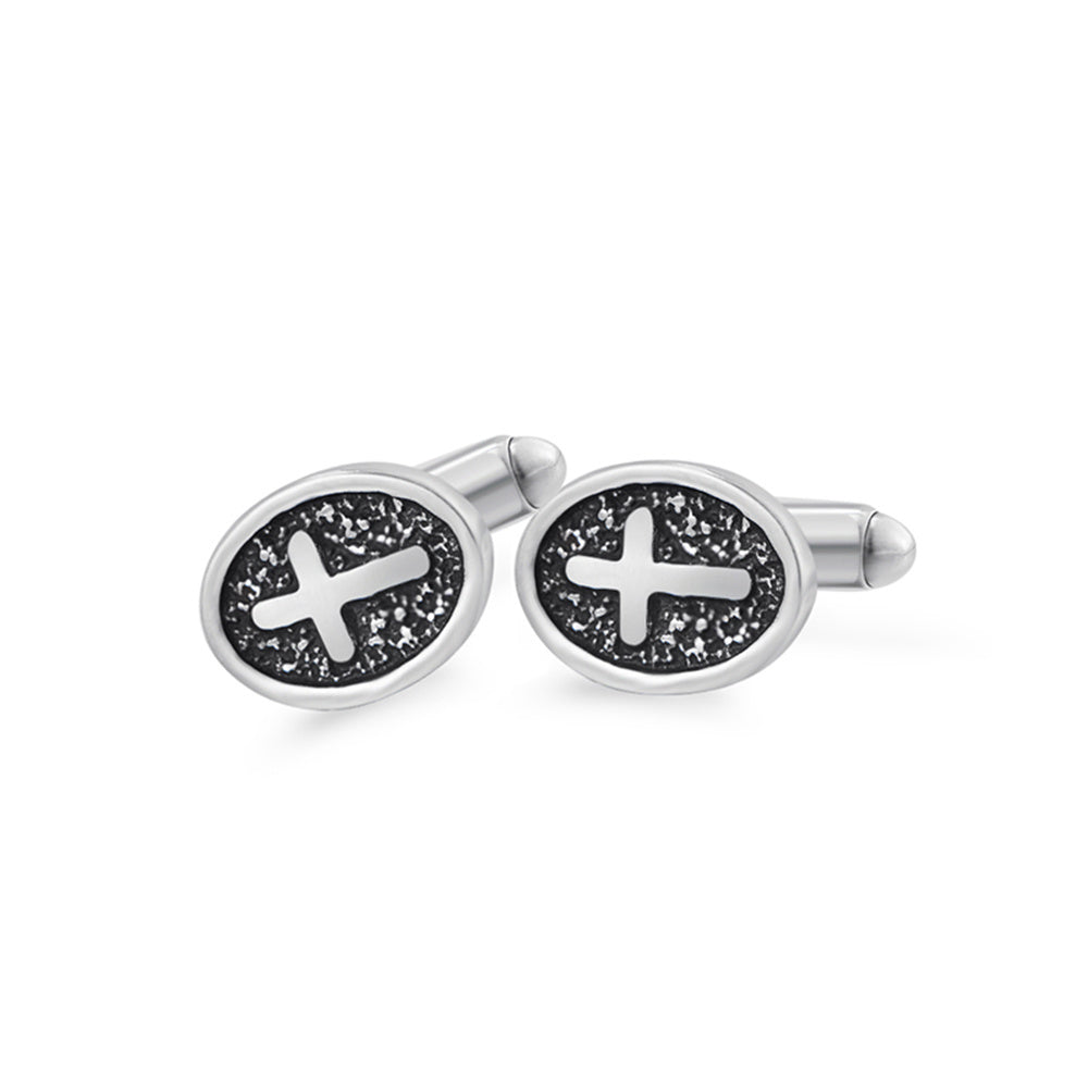 Oval Cross Silver Stainless Steel Cufflinks